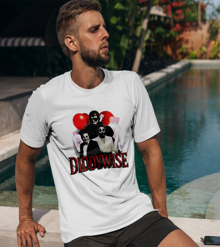 Diddywise Baby Oil Clown Red Balloons Creepy Clown Faces T-Shirt