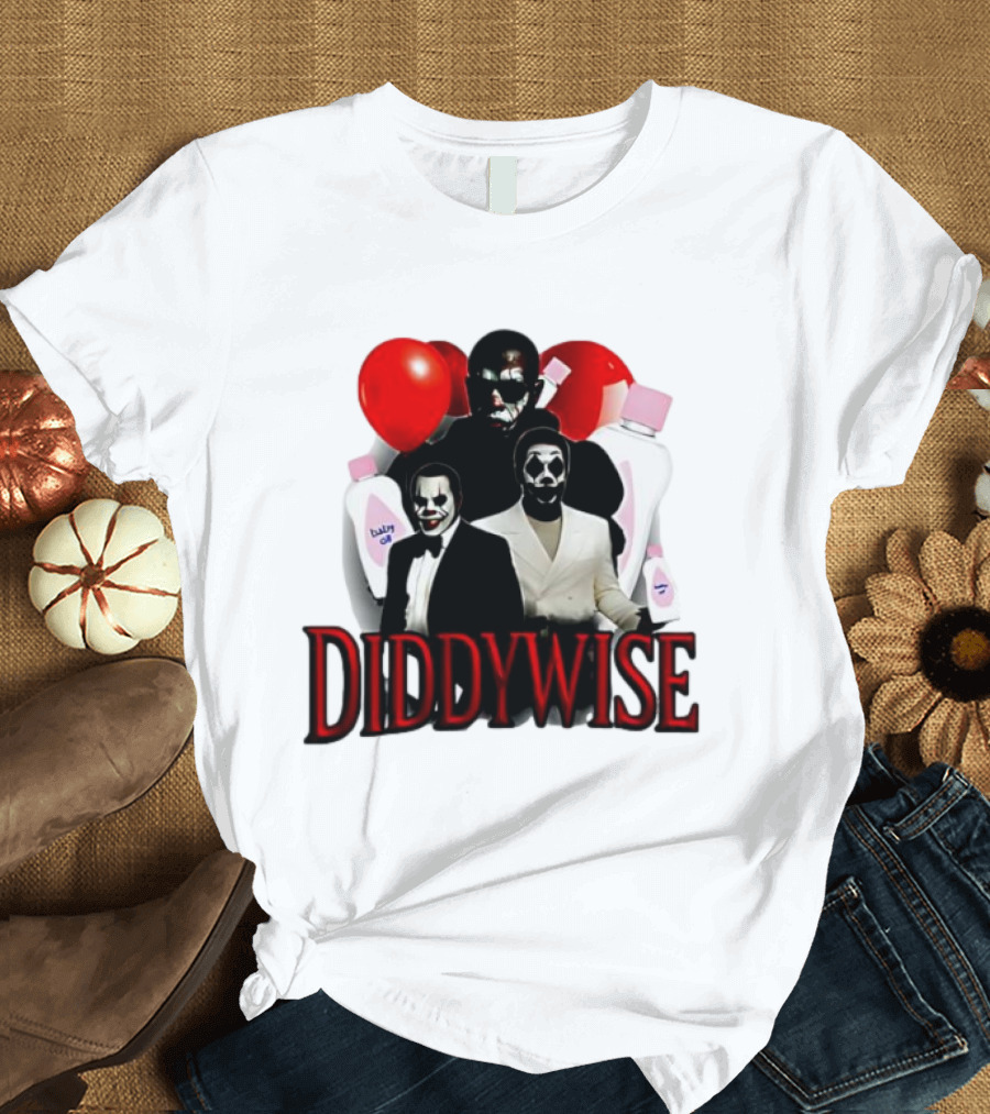Diddywise Baby Oil Clown Red Balloons Creepy Clown Faces T-Shirt