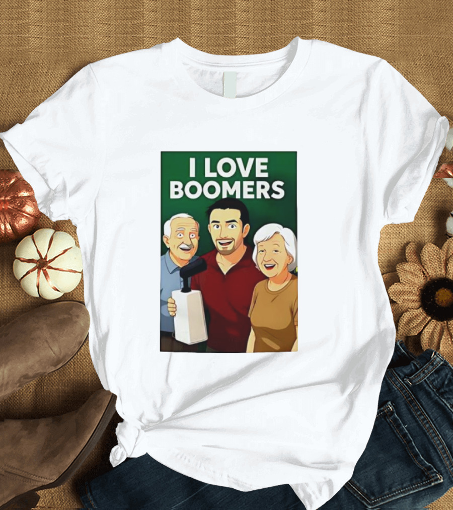 I Love Boomers Family Cartoon Style Nostalgic Humor T-Shirt