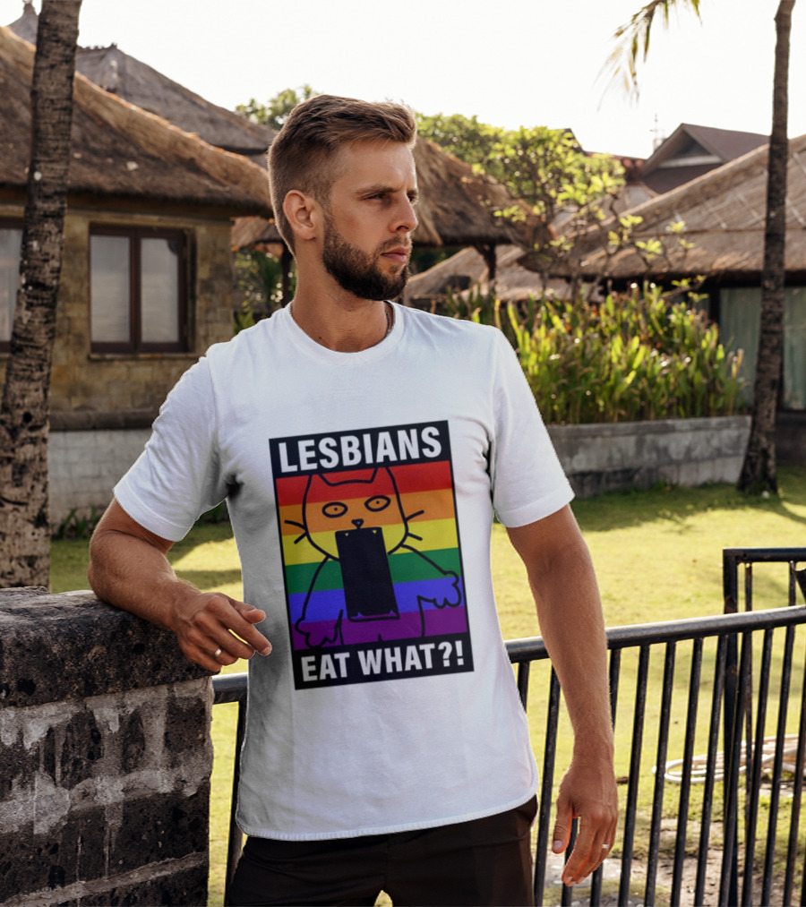 Lesbians Eat What LGBT Cat Rainbow Flag T-Shirt