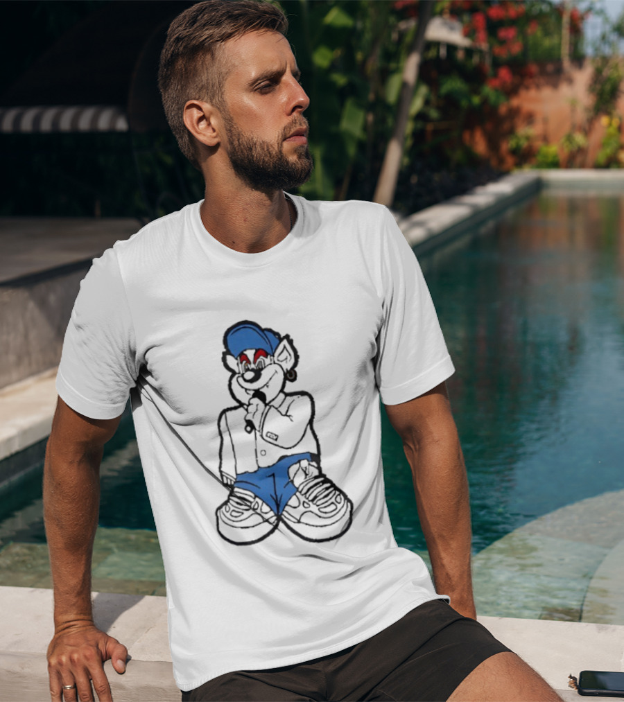 Travis Kelce Cartoon Bear Streetwear Charm Blue Cap Hip Hop T-Shirt