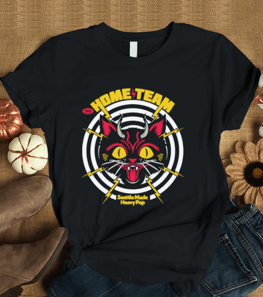 Devil Cat The Home Team Seattle Made Heavy Pop Vibrant Horned Feline With Striking Lightning Bolts T-Shirt
