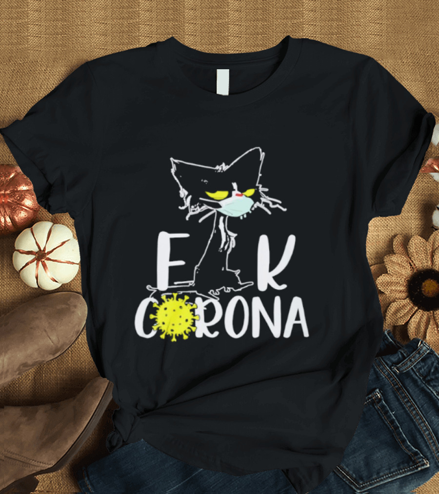 F Corona Black Cat Masked Pandemic Humor T-Shirt