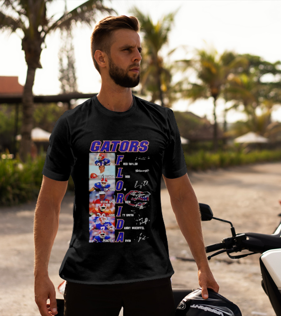 Gators Florida Football Legends Fred Taylor Jack Youngblood Tim Tebow Steve Spurrier Emmitt Smith Danny Wuerffel Percy Harvin Signature Collection T-Shirt