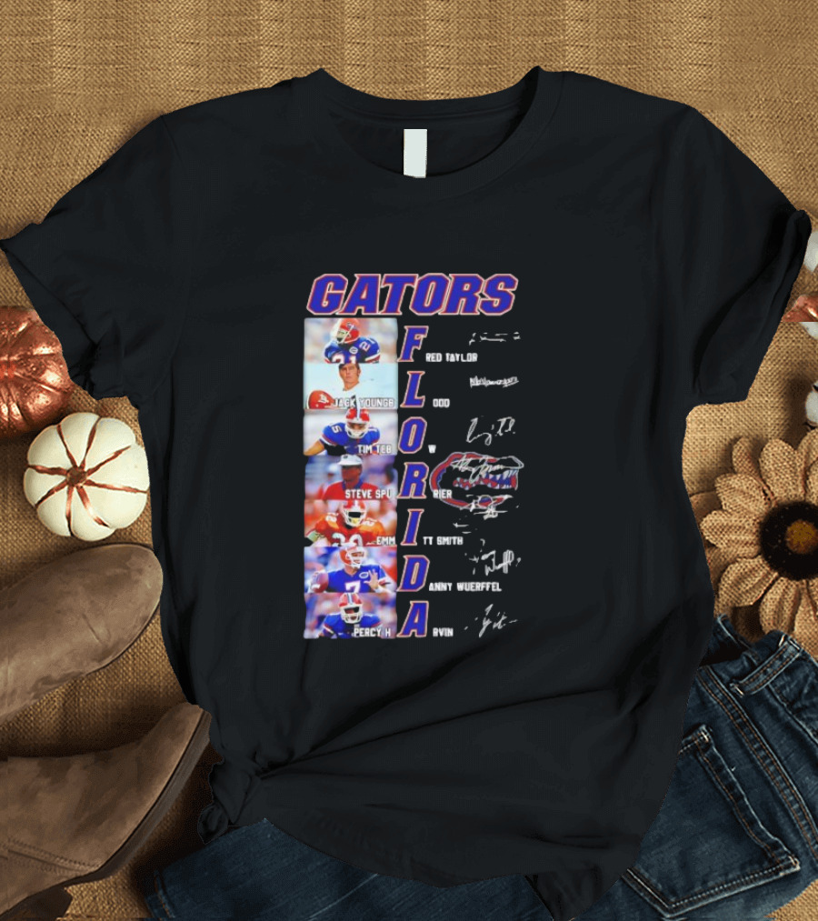 Gators Florida Football Legends Fred Taylor Jack Youngblood Tim Tebow Steve Spurrier Emmitt Smith Danny Wuerffel Percy Harvin Signature Collection T-Shirt