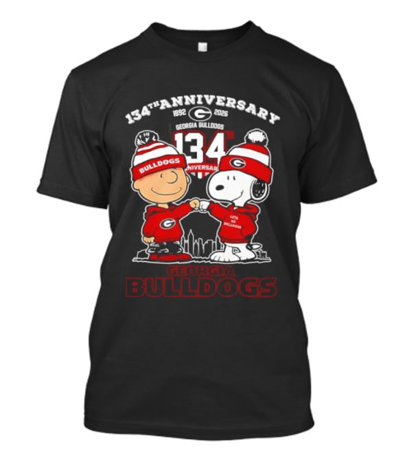 Georgia Bulldogs 134th Anniversary Peanuts Charlie Brown Snoopy Celebration T-Shirt