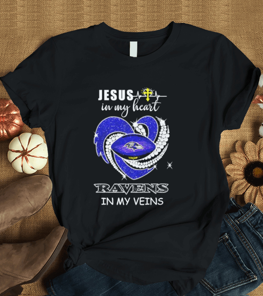 Jesus In My Heart Ravens In My Veins Football Spirit T-Shirt