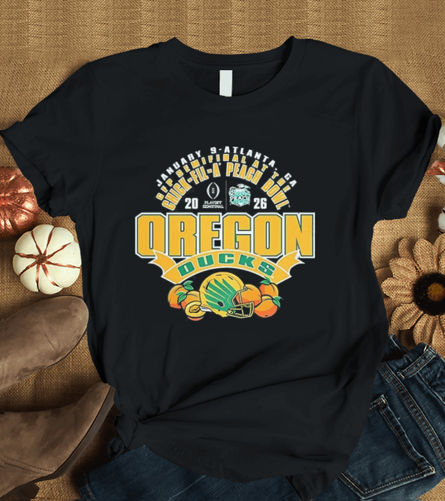 Oregon Ducks NCAA CFP Semifinal Chick Fil A Peach Bowl 2026 Helmet Peaches T-Shirt