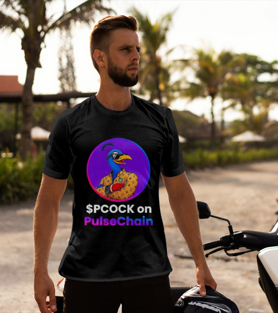 $PCOCK On PulseChain Peacock With Sunglasses And Patterned Outfit T-Shirt