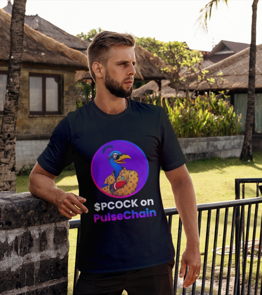 $PCOCK On PulseChain Peacock With Sunglasses And Patterned Outfit T-Shirt