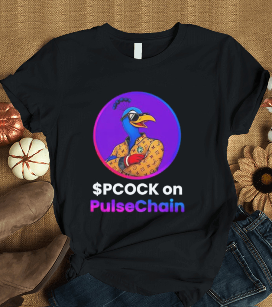 $PCOCK On PulseChain Peacock With Sunglasses And Patterned Outfit T-Shirt