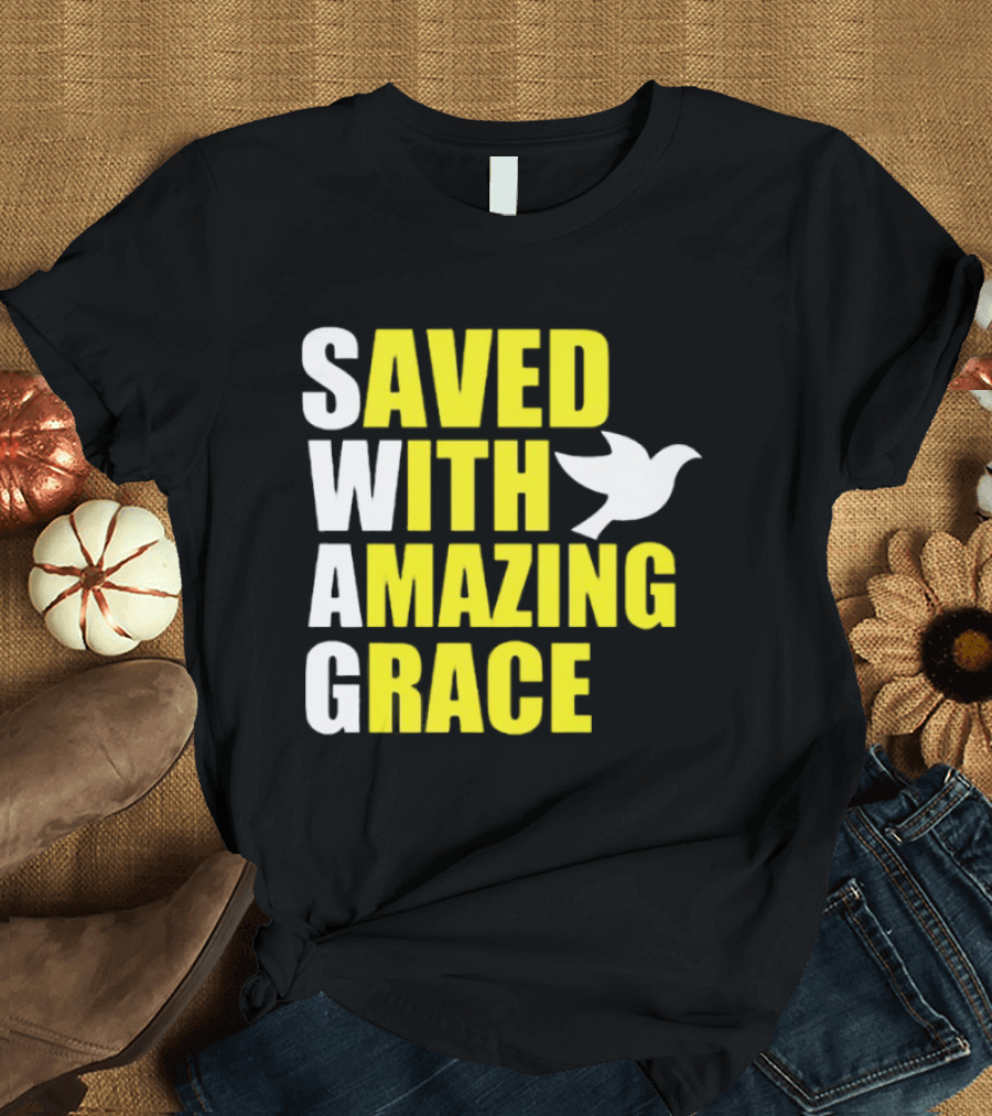 Saved With Amazing Grace Dove Symbol Spiritual T-Shirt