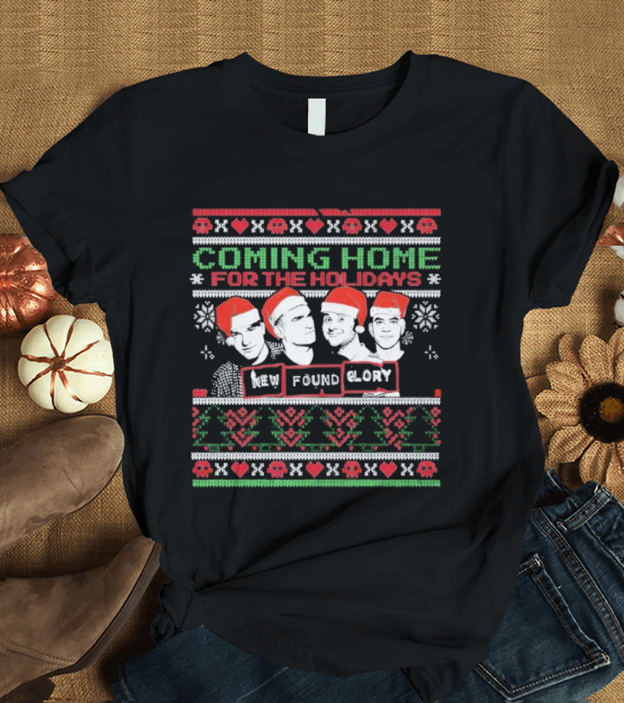New Found Glory Coming Home For The Holidays Christmas Sweater Style Santa Hats T-Shirt
