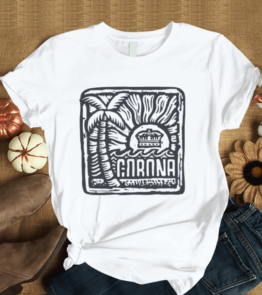 Corona Palm Tree Crown Sunburst Woodblock T-Shirt
