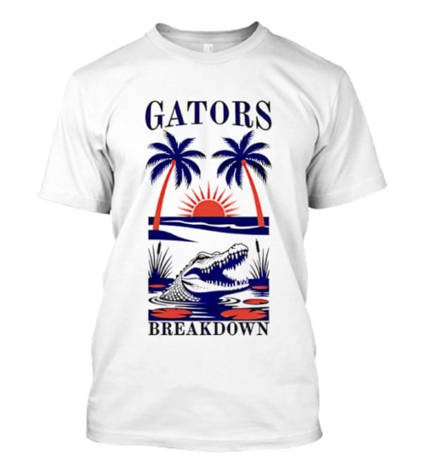 Gators Breakdown Swamp Beach Sunset Palms Alligator T-Shirt