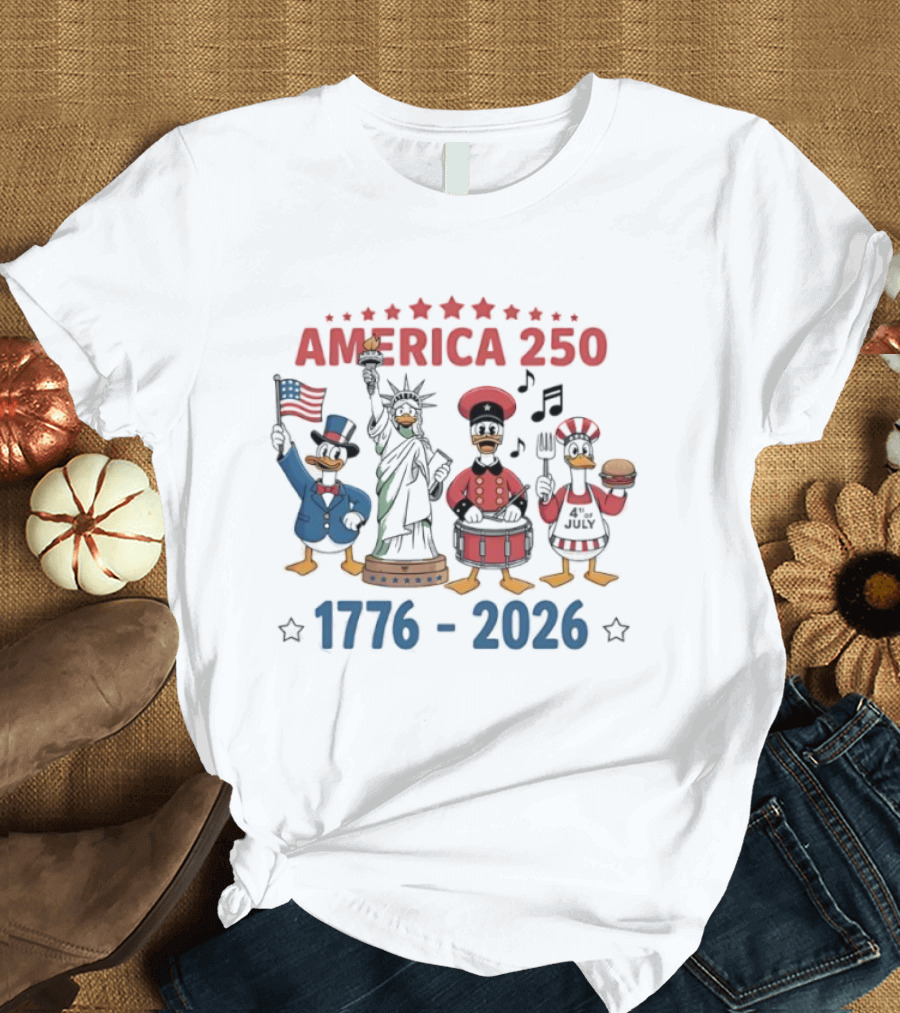 America 250 Cartoon Goose 1776 2026 Statue Liberty Celebration T-Shirt
