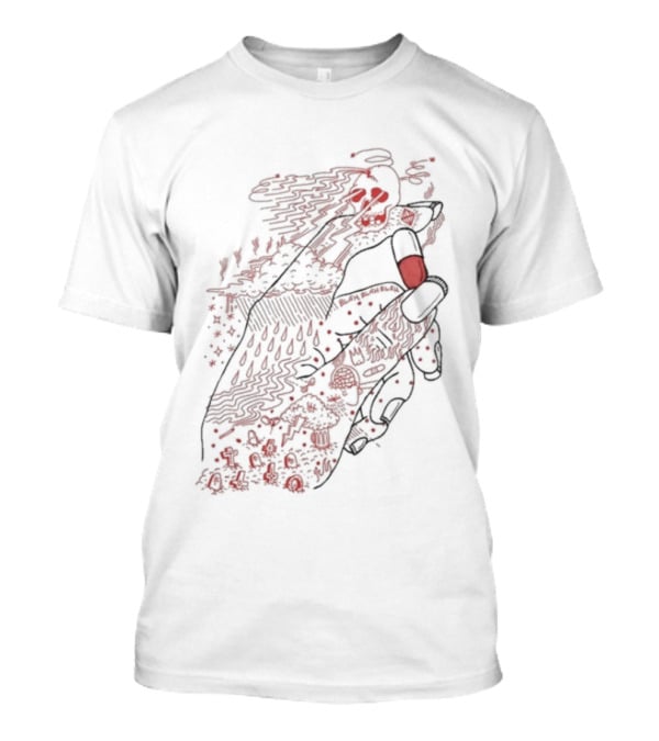 Red Rose Hand Holding Pill Art Capsule Capsule T-Shirt