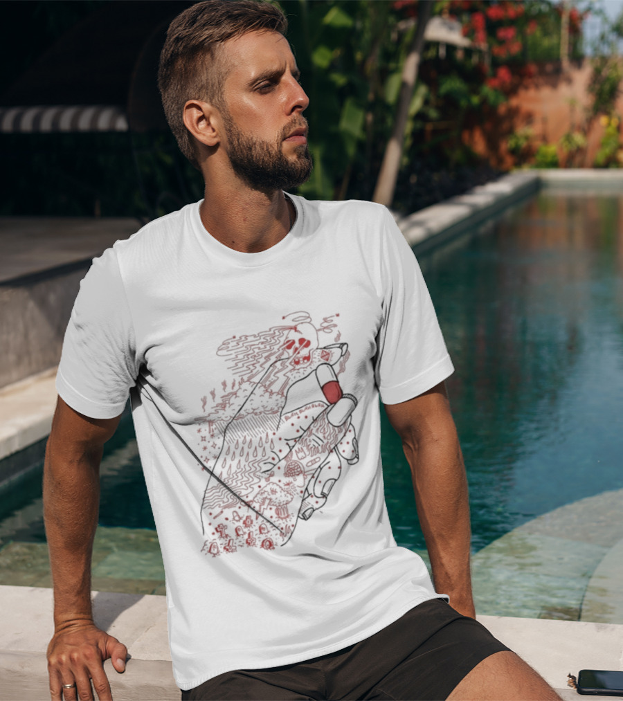 Red Rose Hand Holding Pill Art Capsule Capsule T-Shirt