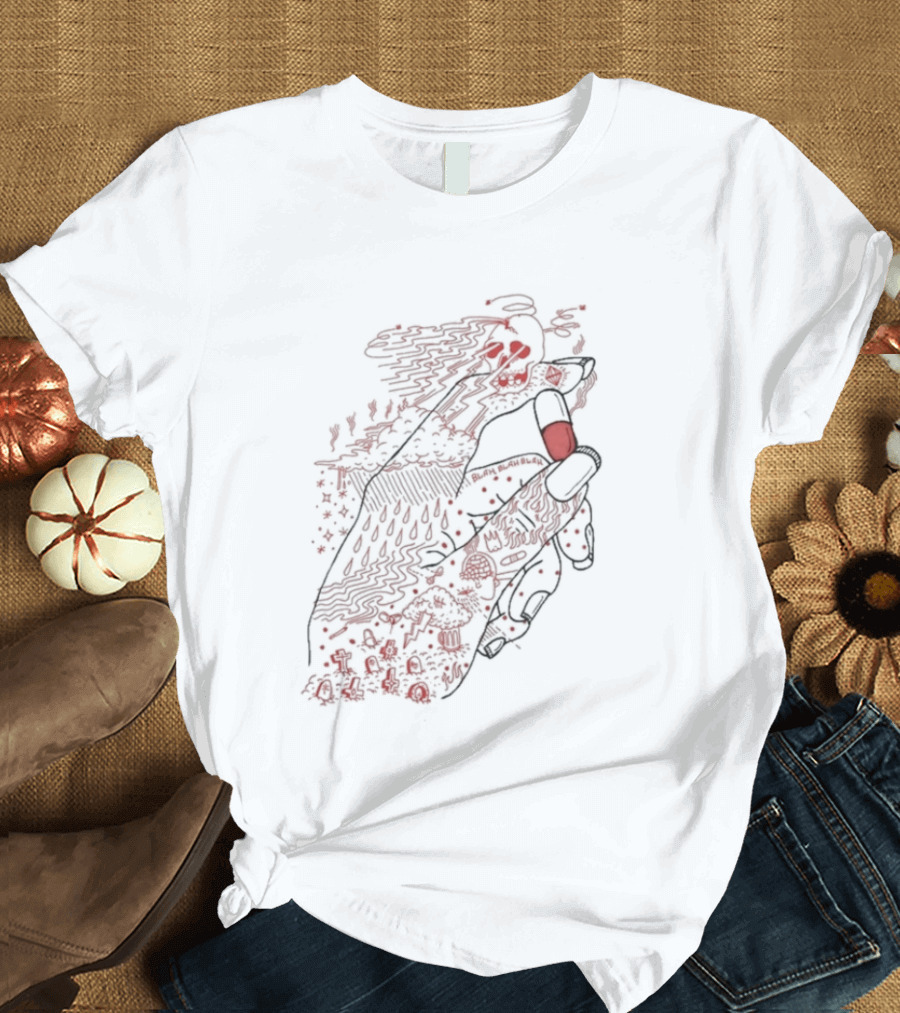 Red Rose Hand Holding Pill Art Capsule Capsule T-Shirt