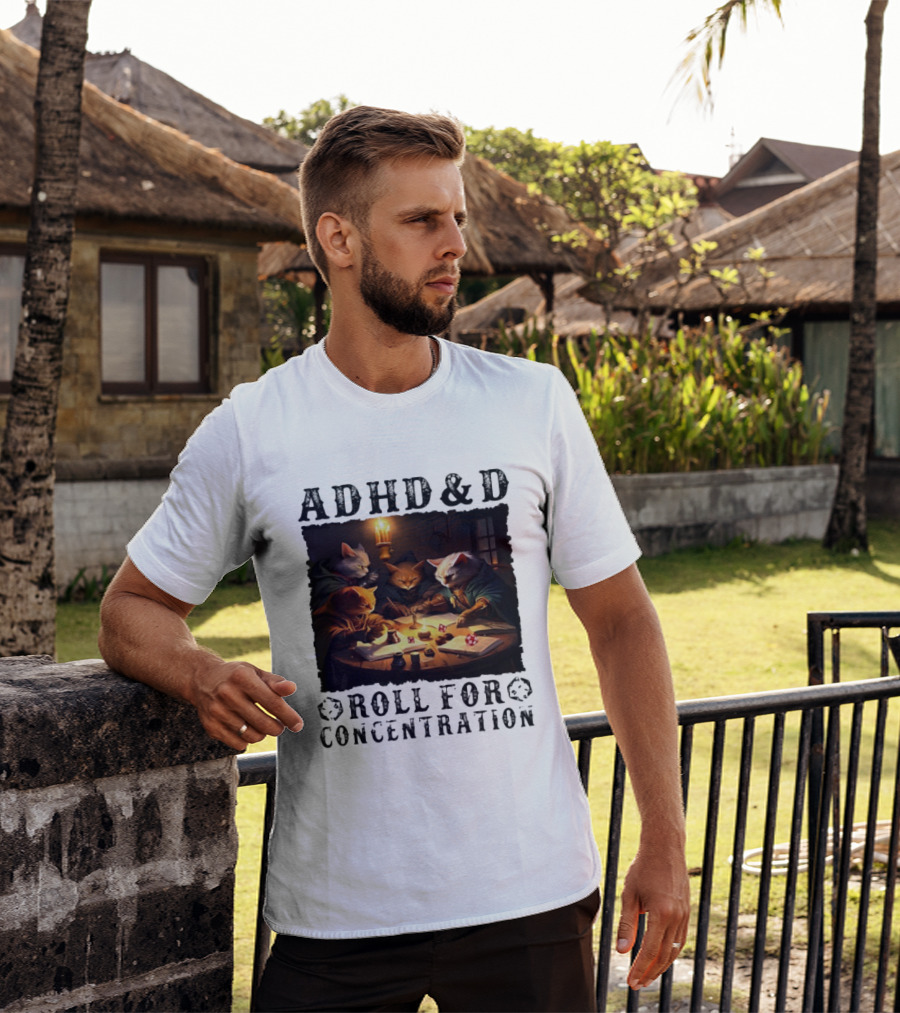 ADHD D Roll For Concentration Cats Playing Game Candlelight Table T-Shirt