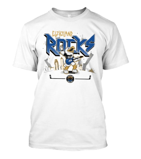Cleveland Rocks Hockey Mascot Monster Guitar City Skyline T-Shirt