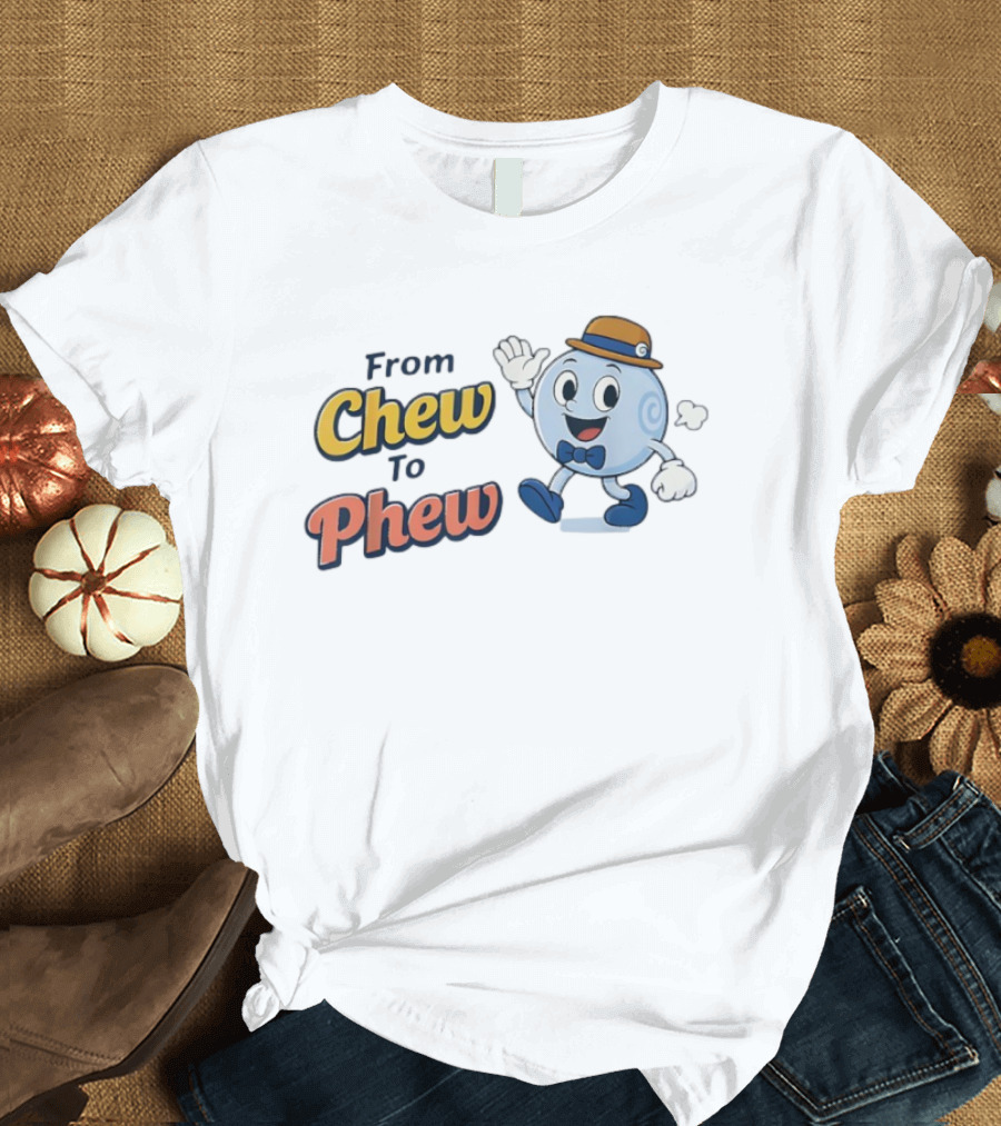 From Chew To Phew Cartoon Character Hat And Bowtie Fun T-Shirt