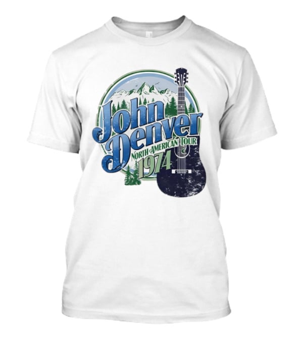 John Denver North American Tour 1974 With Guitar And Mountain Scene T-Shirt
