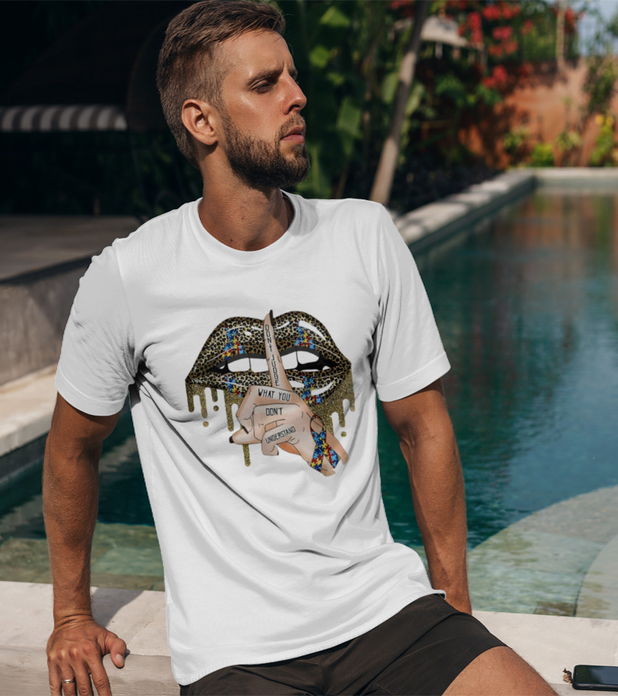 Leopard Print Lips Silence Gesture Ribbon "Don't Judge What You Don't Understand T-Shirt