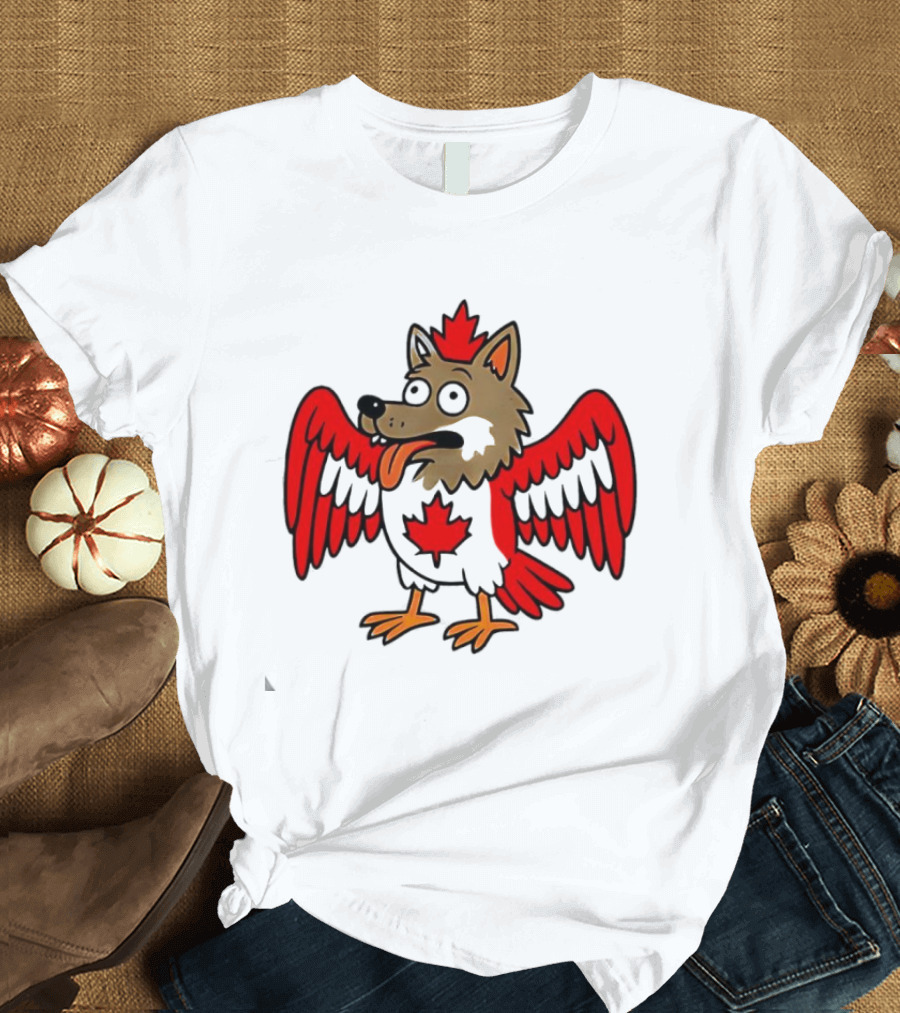 Maple Leaf Mad Wolfbird Quirky Canadian Creature Wings T-Shirt