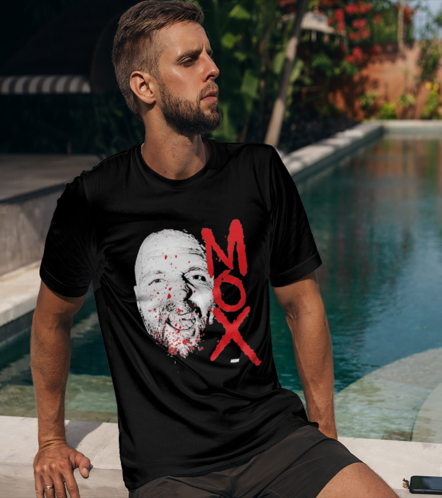 Moxley Big Head Mox Text Blood Splatter T-Shirt
