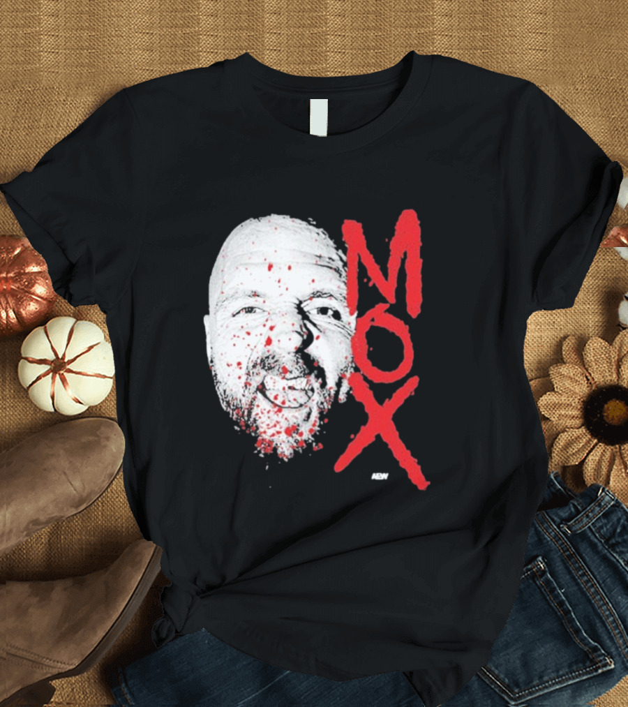 Moxley Big Head Mox Text Blood Splatter T-Shirt