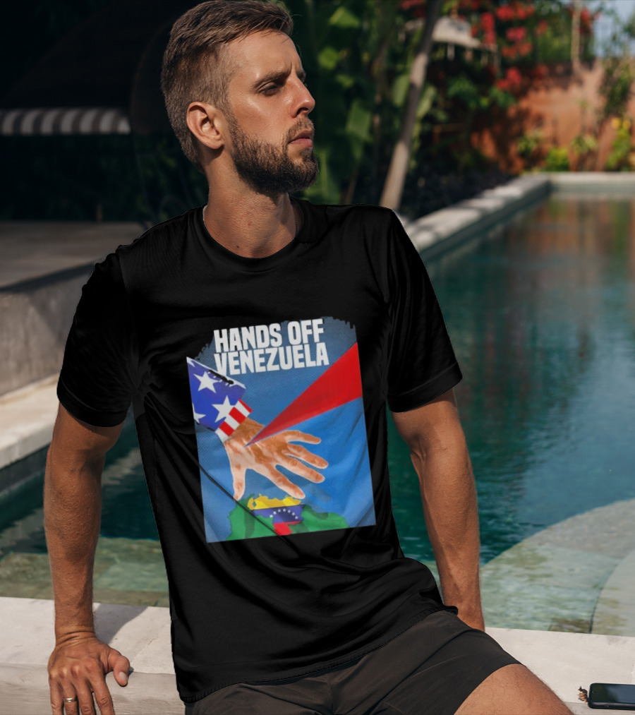 Hands Off Venezuela U.S. Imperialism Critique Featuring Venezuelan Flag And Map T-Shirt