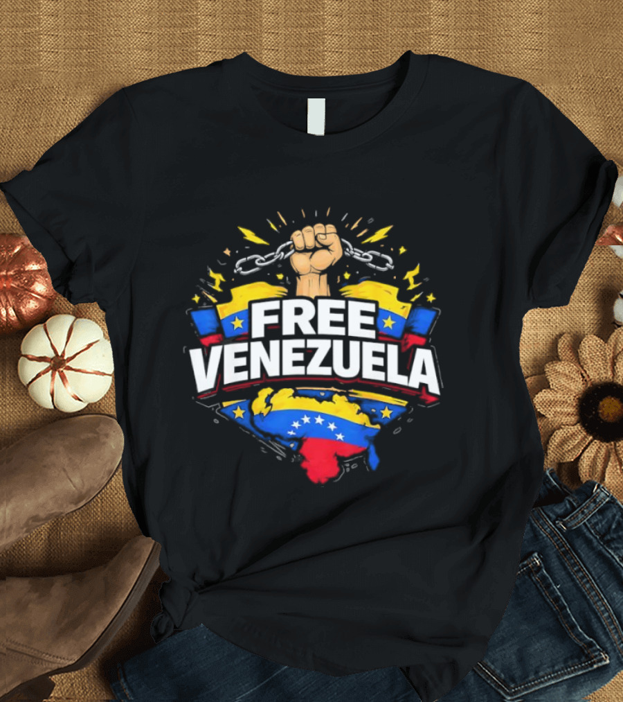 Free Venezuela With Broken Chains And National Colors Symbolic Image T-Shirt