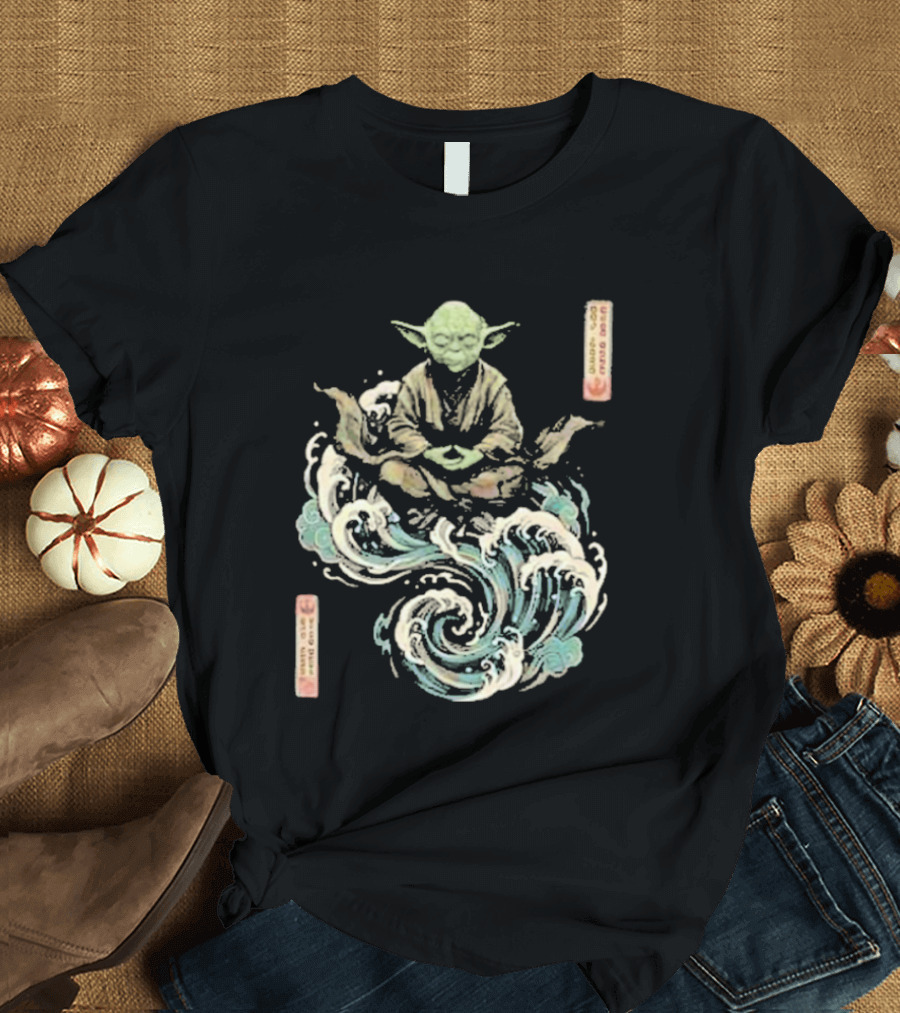 Star Wars Day 2026 May 4 Master Yoda Meditation Japanese Ukiyo E Ocean Wave T-Shirt