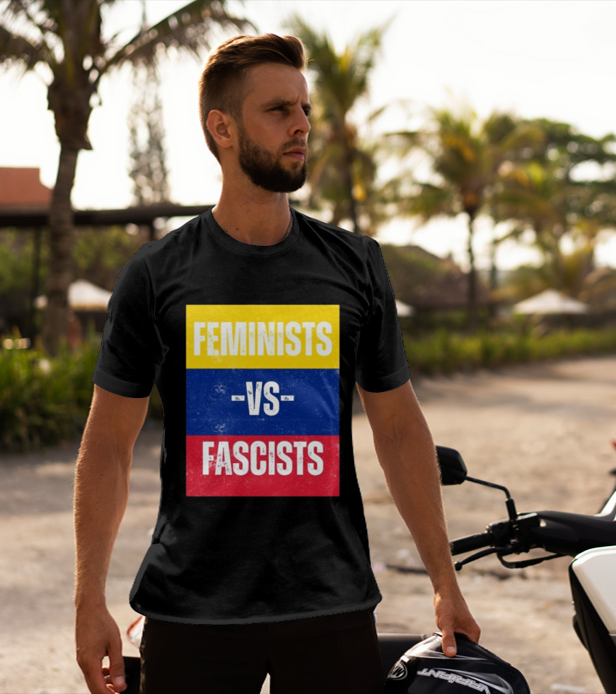 Feminists Vs Fascists Bold Statement Yellow Blue Red March T-Shirt