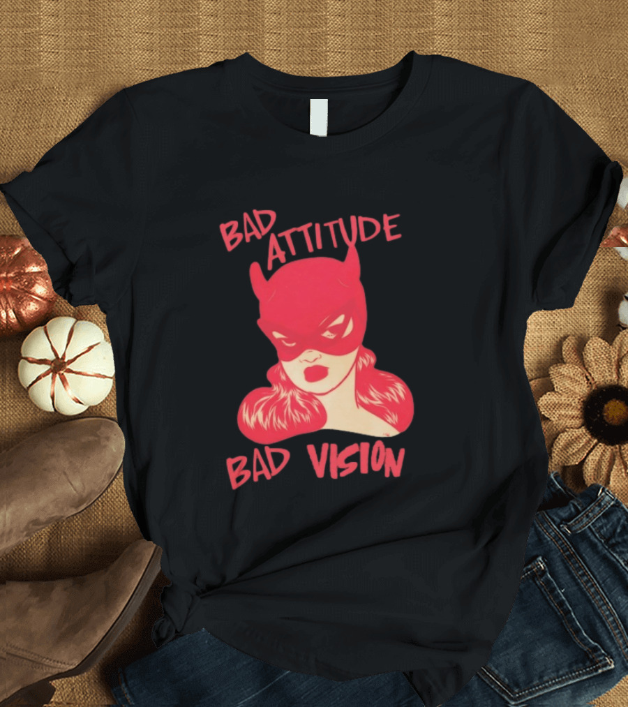 Bad Attitude Bad Vision HDZ Retro Comic Style Masked Woman T-Shirt