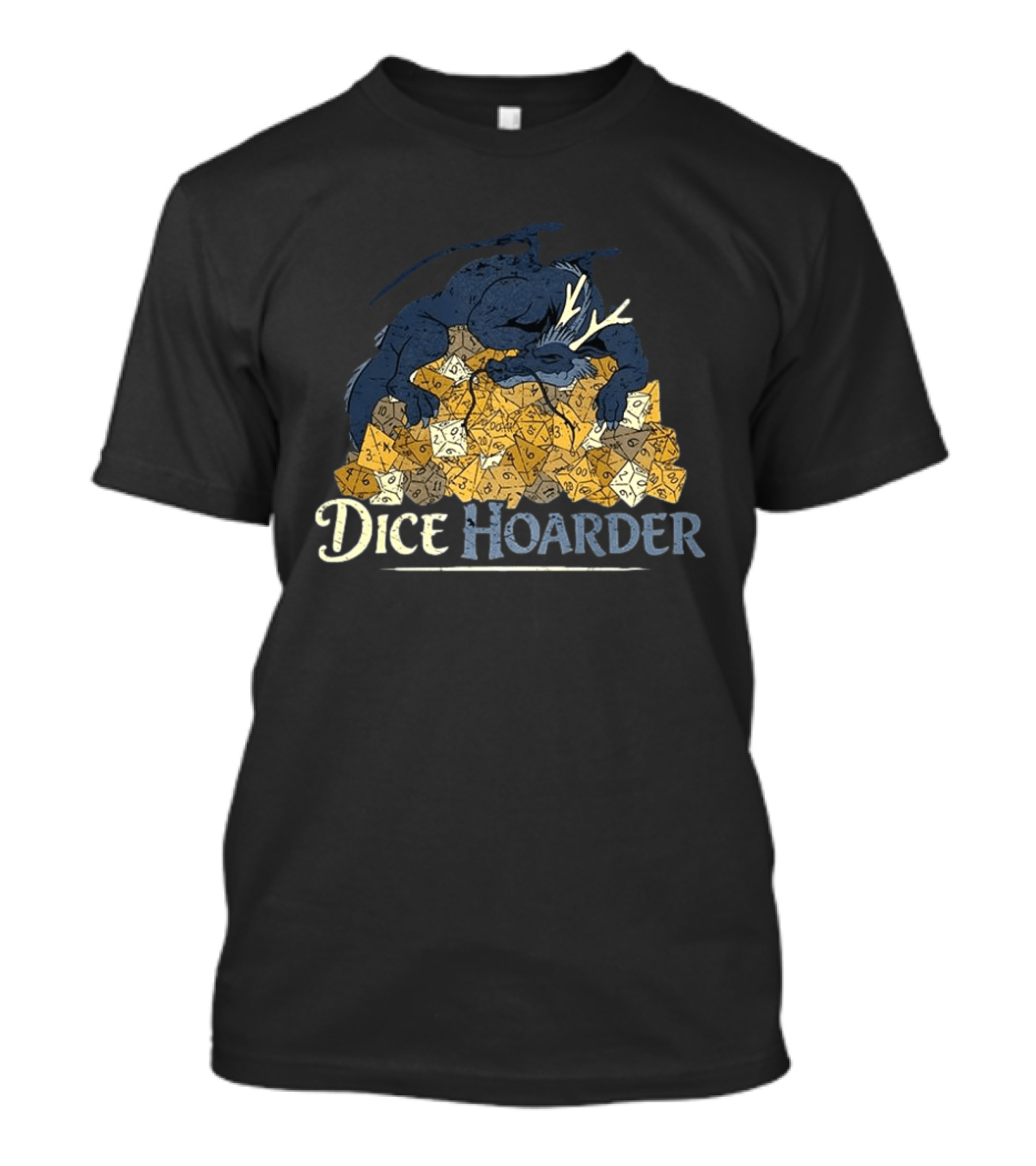 Dice Hoarder Dragon With Pile Of Polyhedral Dice Dungeons And Dragons Fantasy T-Shirt