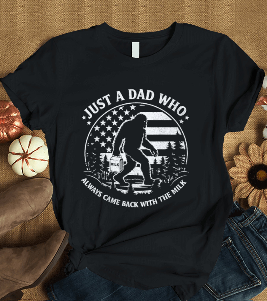 Bigfoot Dad Always Came Back With The Milk Retro Forest Stars T-Shirt