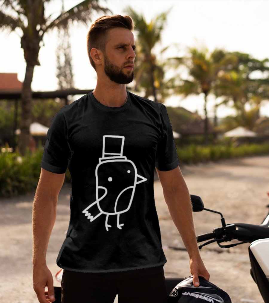 Minimalist Line Art Gentleman Bird Doodle Top Hat T-Shirt