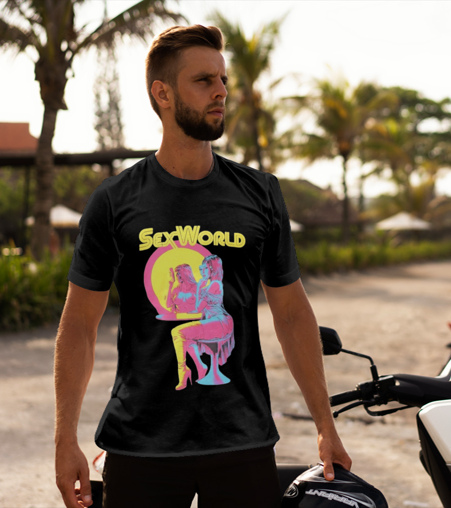 SexWorld Retro Neon Art Style With Futuristic Sexbot T-Shirt