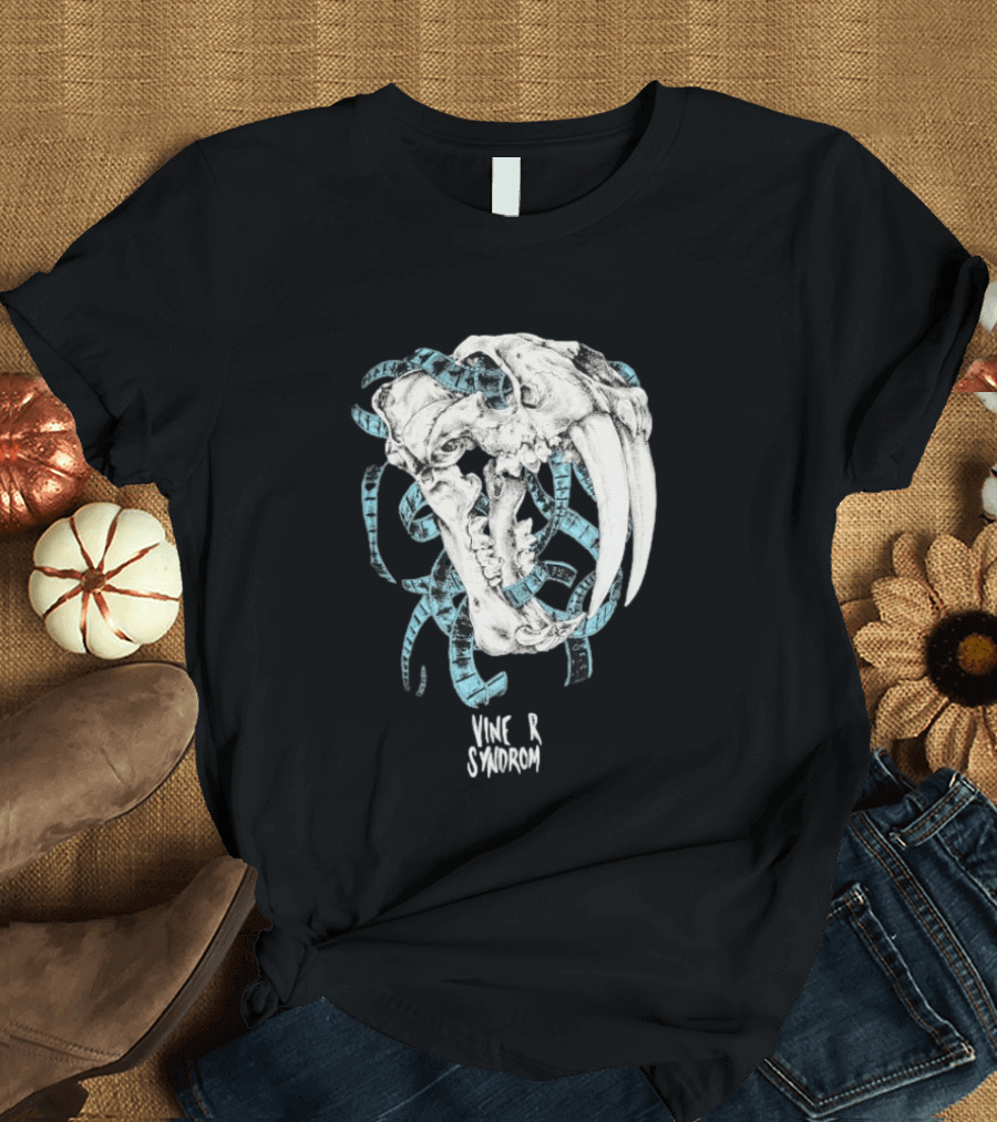 Vinegar Syndrome Saber Toothed Tiger Skull Vintage Film Reel T-Shirt