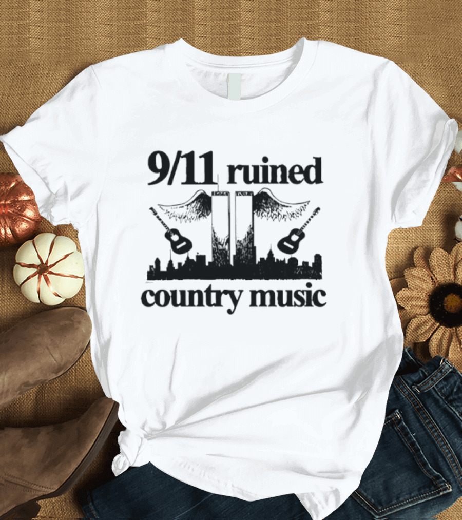 9 11 Ruined Country Music Twin Towers City Skyline Guitars T-Shirt