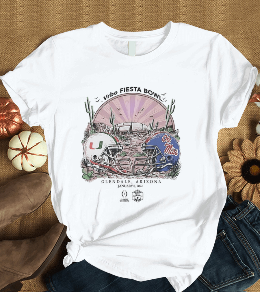 Miami Hurricanes Vs Ole Miss Rebels Vrbo Fiesta Bowl Glendale Arizona 2026 T-Shirt