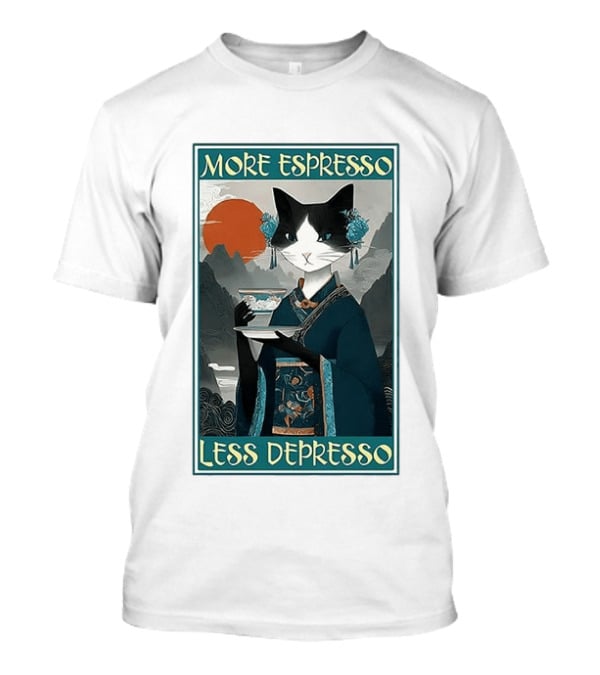 More Espresso Less Depresso Zen Barista Cat Ukiyo E T-Shirt