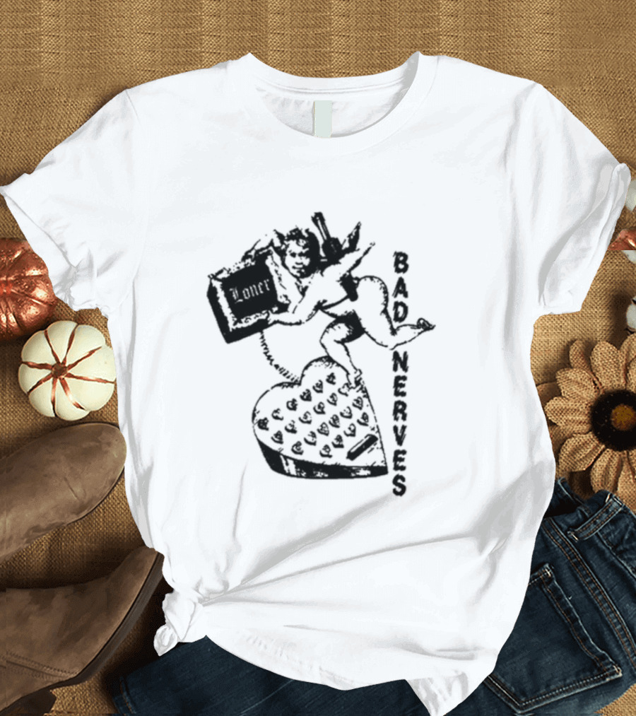 Bad Nerves Loner Checkered Heart And Angel Playing Card T-Shirt