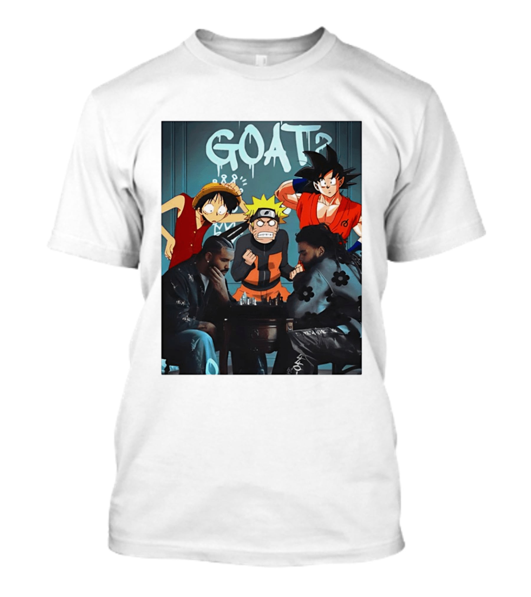 Drake 21 Savage GOAT Monkey D. Luffy Naruto Uzumaki Goku Chess Table T-Shirt