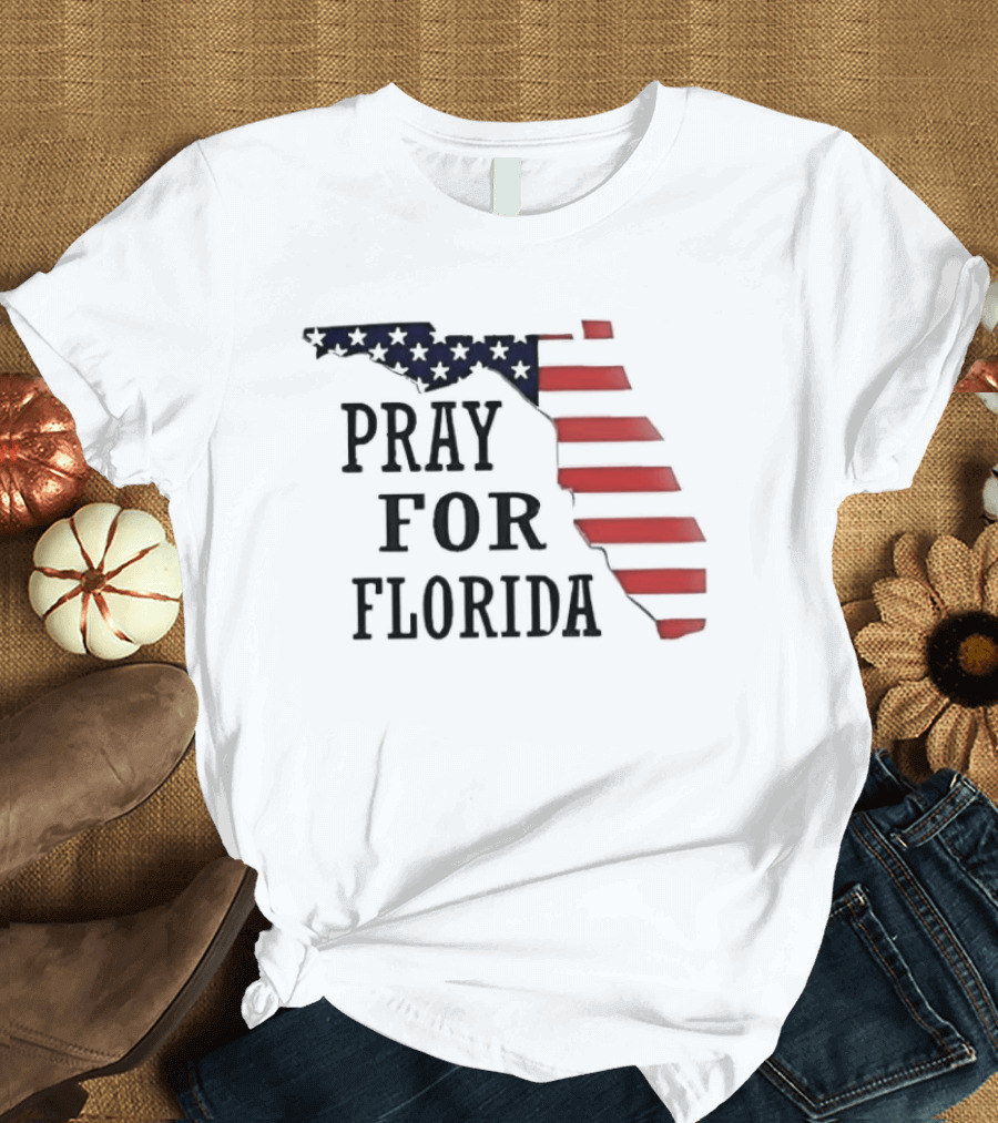 Pray For Florida American Flag Map Stars And Stripes T-Shirt