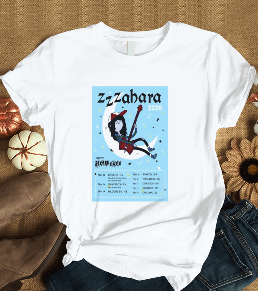 Zzzahara Fall Tour 2026 Dates And Support Act With Cartoon Guitarist T-Shirt