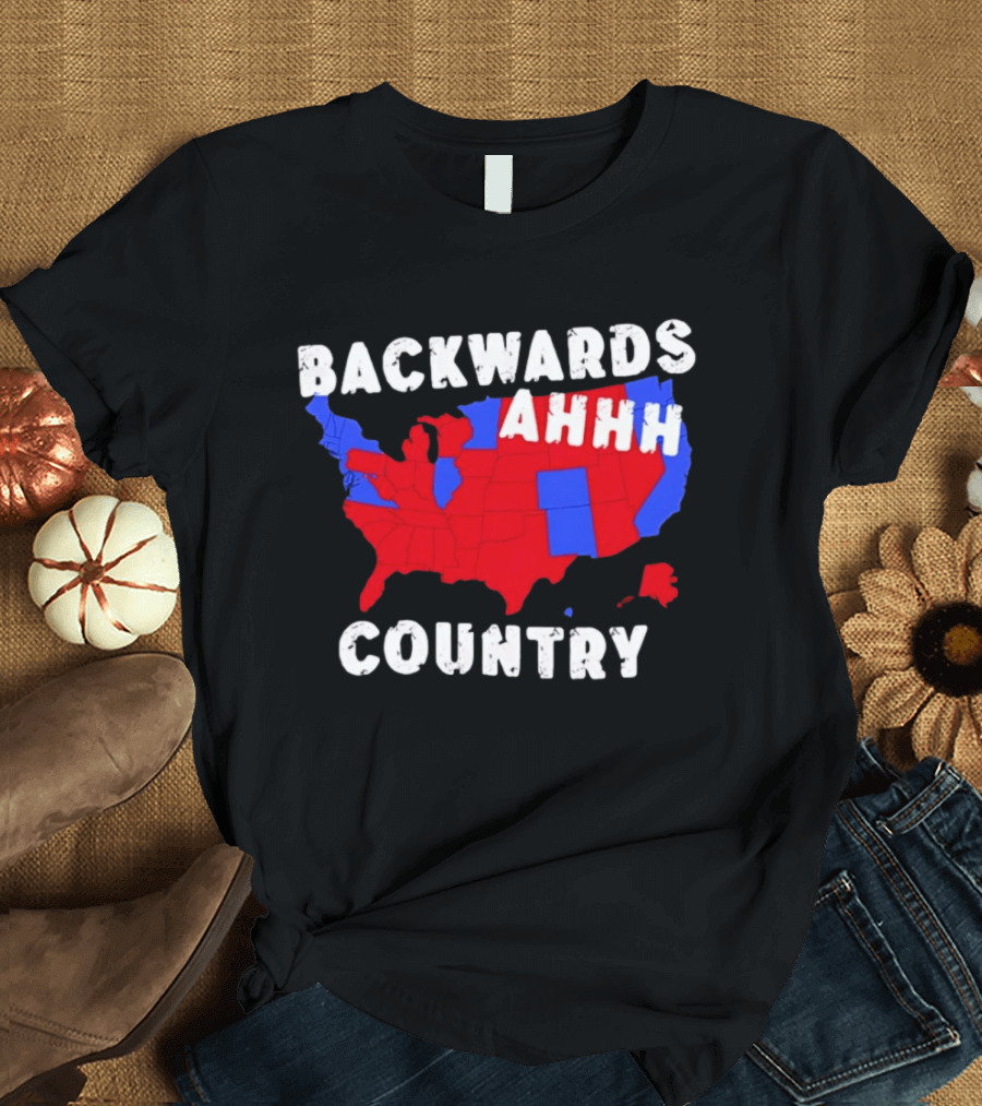 Backwards Ahhh Country State Map USA T-Shirt