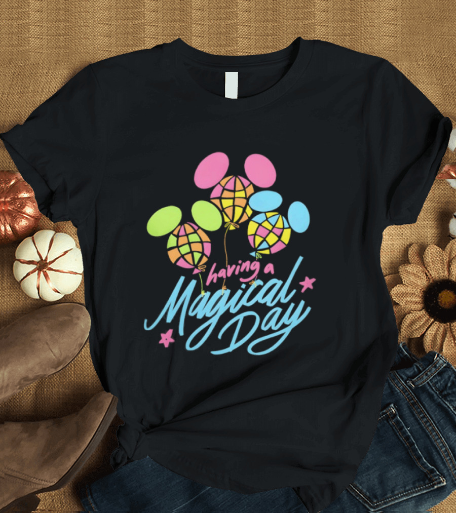 Having A Magical Day Neon Checkered Balloon Bright Colorful Celebration T-Shirt